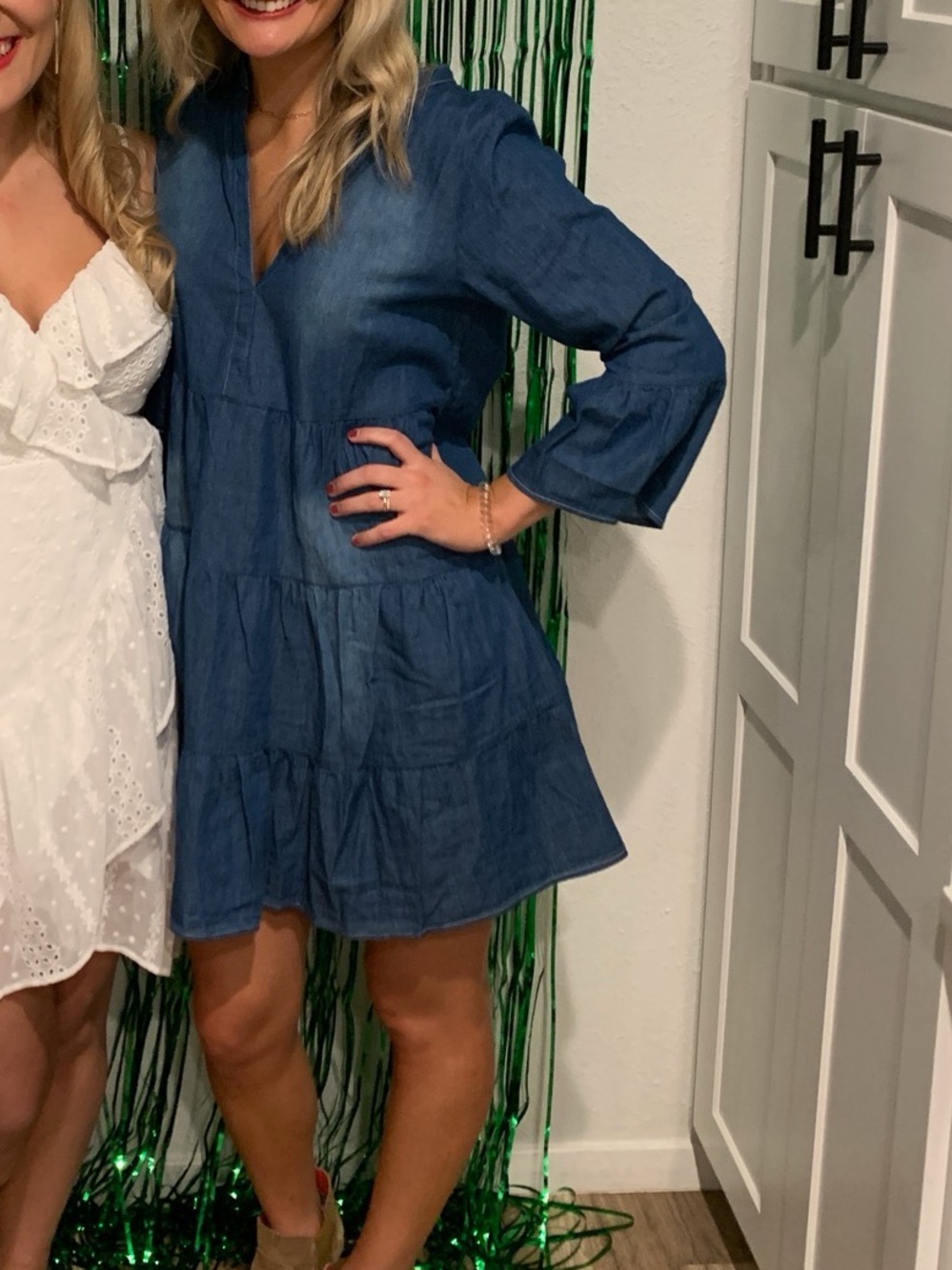Pink Lily Denim Blue Tiered V-Neck Dress